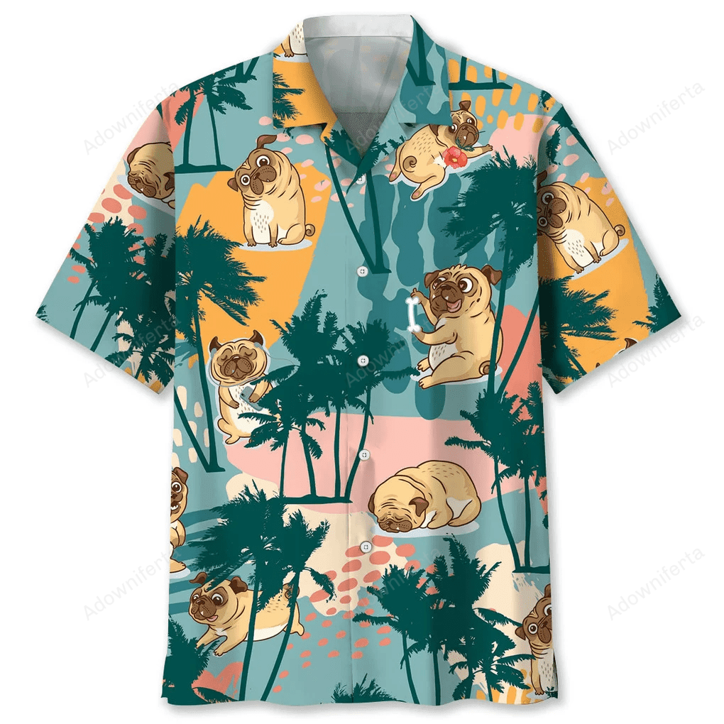 Pug Palm Tree Colorful Hawaiian Shirt