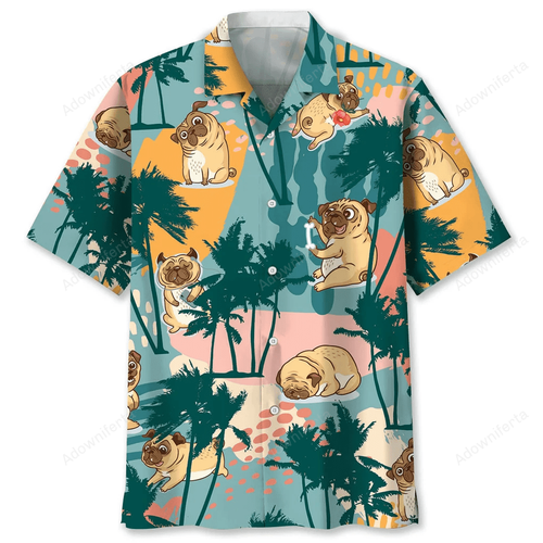 Pug Palm Tree Colorful Hawaiian Shirt