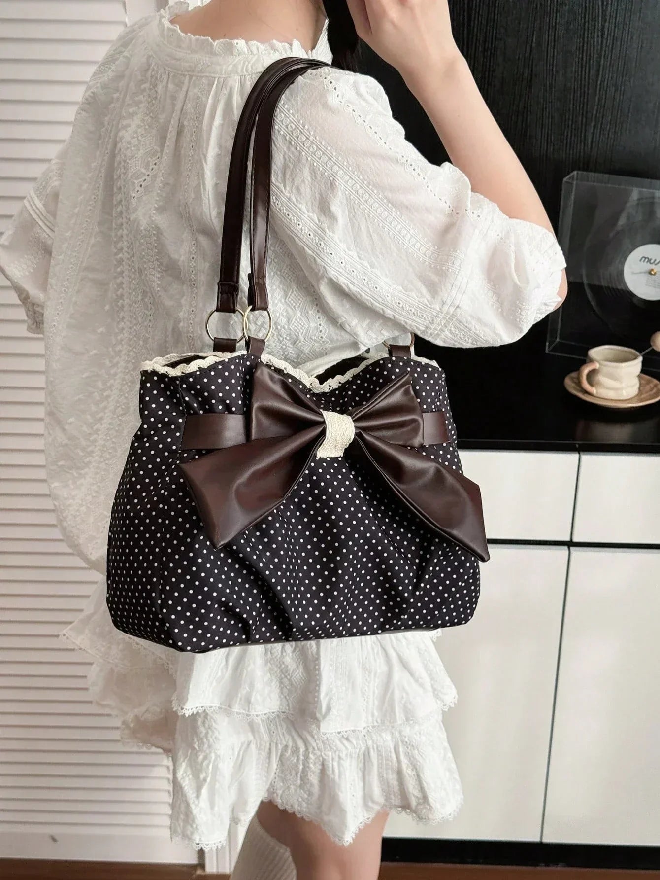 Large Polka Dot Ruffle Tote Bag
