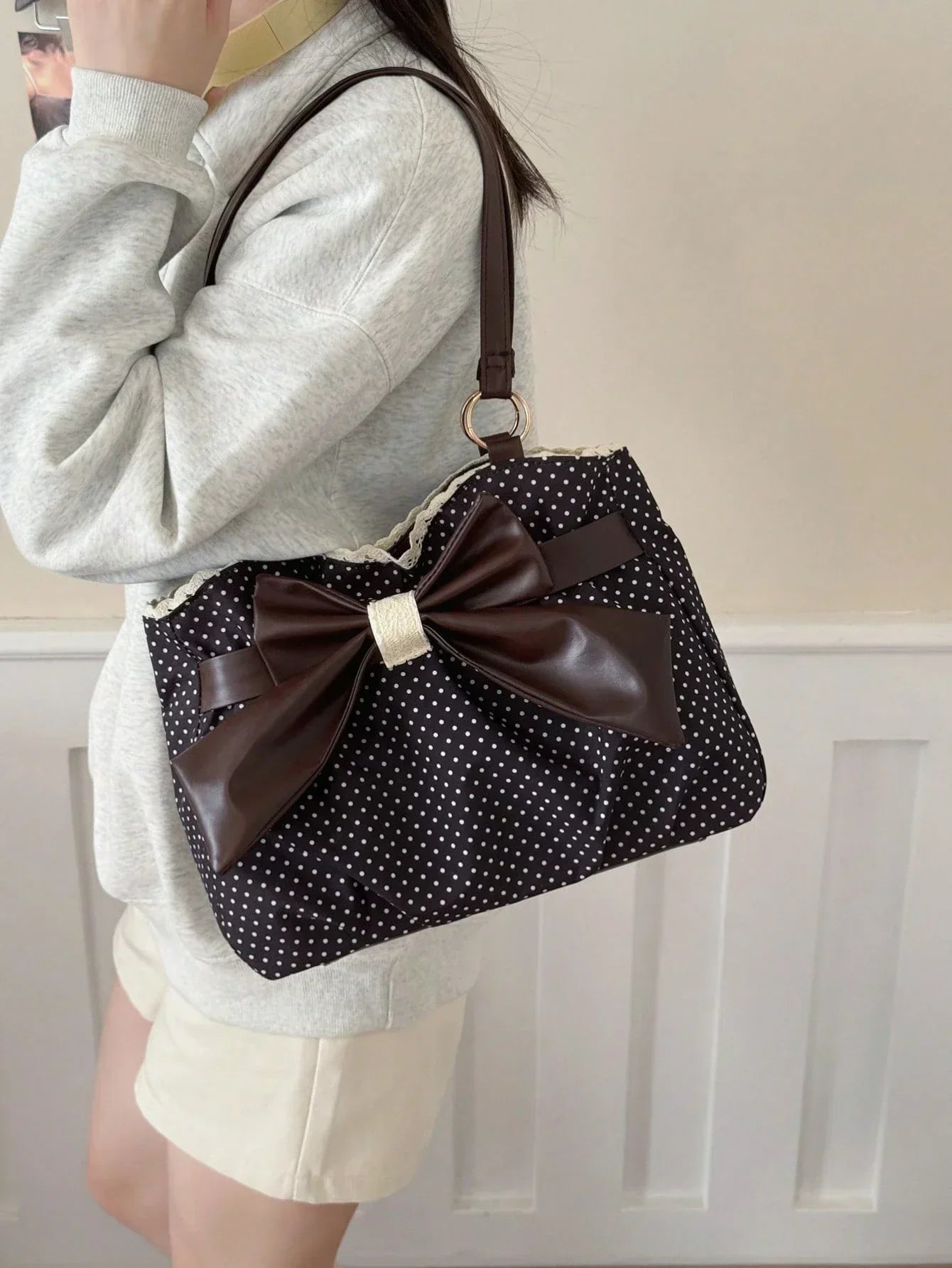 Large Polka Dot Ruffle Tote Bag