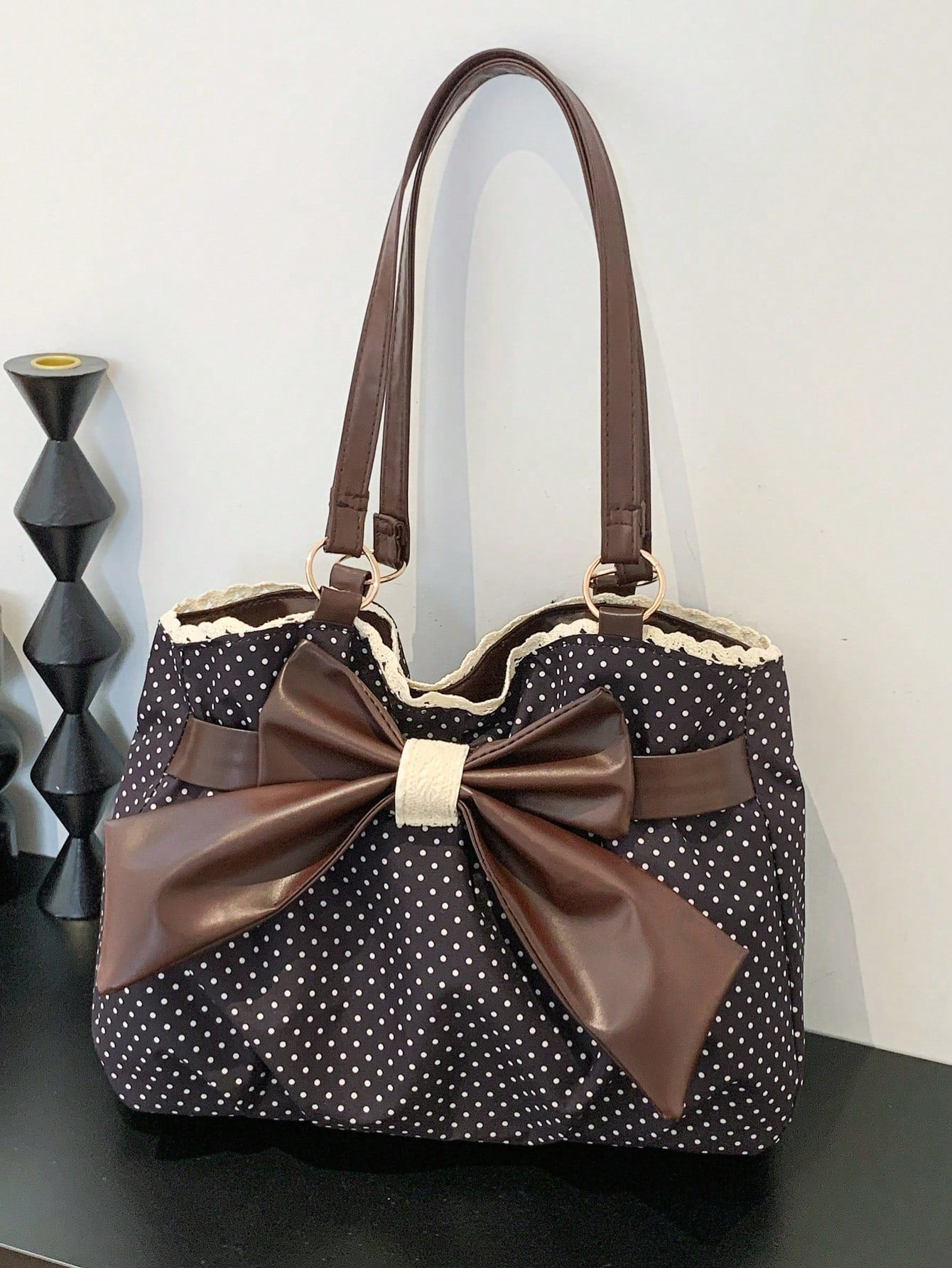 Large Polka Dot Ruffle Tote Bag