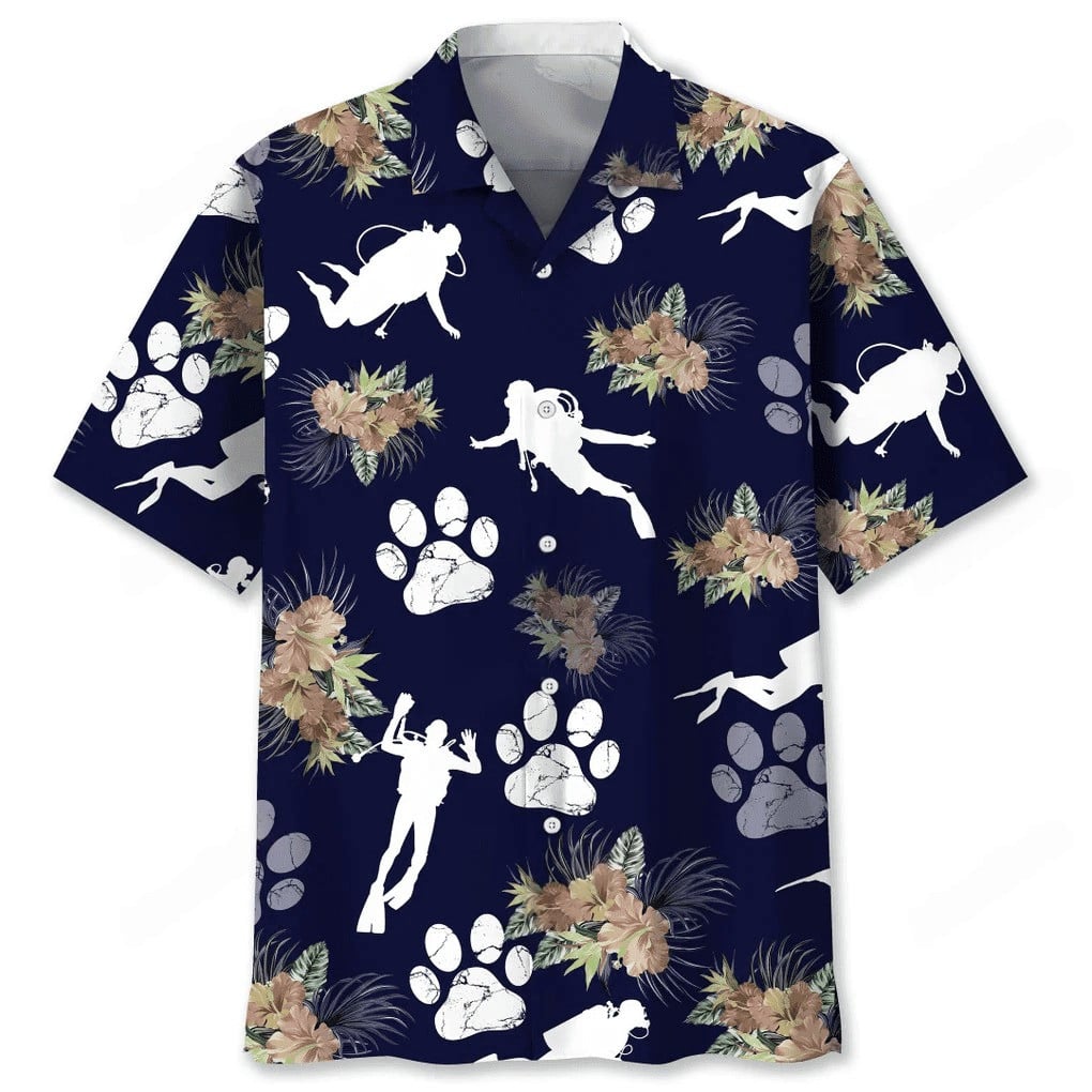 scuba diving dog tropical hawaiian shirt